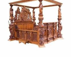 Image of Carved wooden divan with canopy