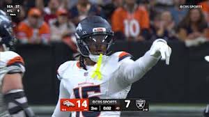 Denver Broncos linebacker Nik Bonitto ends Raiders chance at a score before halftime with a 4-yard sack