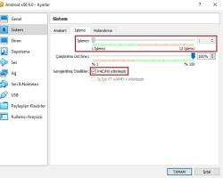 VirtualBox'ta İşlemci Ayarları resmi