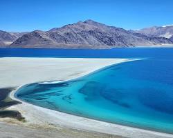 Pangong Lake Ladakh mountains blue water photo, AI generated