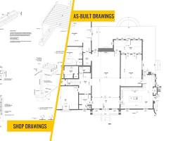 Image of shop drawing with notes specifying the material type and grade, welding requirements, and installation instructions.