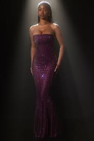 Marleni Embellished Strapless Gown in Deep Purple | Oh Polly