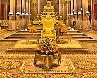 The ornate exterior of the Throne Hall at the Royal Palace of Phnom Penh