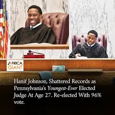 Hanif Johnson, shattered records as Pennsylvania's Youngest-Ever Elected Judge at age 27 in. He was re-elected with a 96% vote in 2023. Once a troubled teen saved by track and field, now