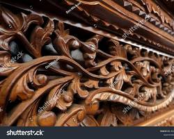jepara wood carving on teak wood handcrafted close up, buatan AI