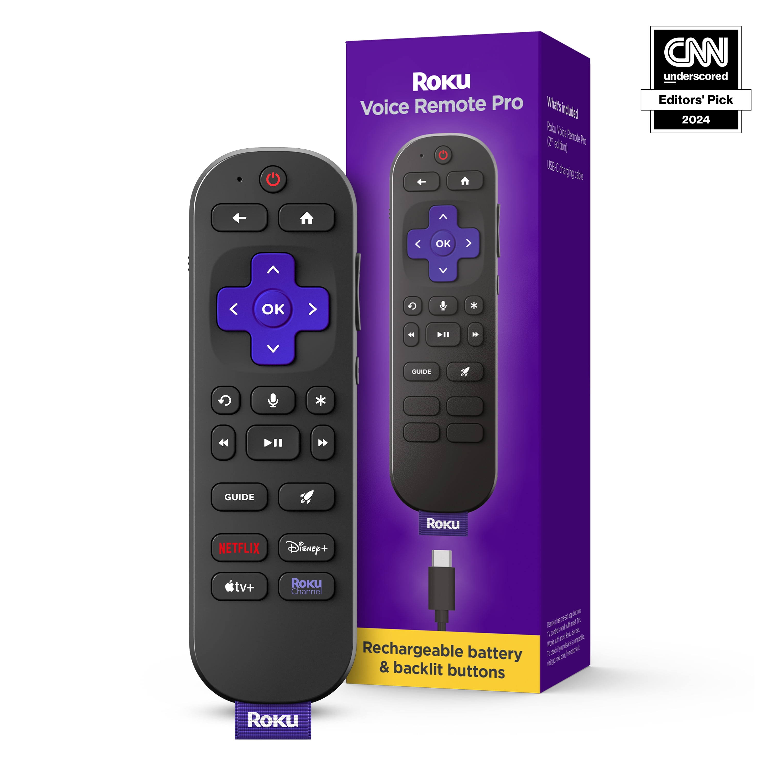 Roku Voice Remote Pro Rechargeable TV Remote Control with Hands-free Voice Controls