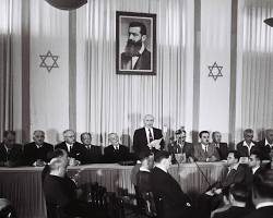 תמונה של בןגוריון מכריז על הקמת מדינת ישראל