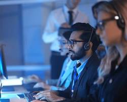 modern IT service management team collaborating in office photography, AI generated