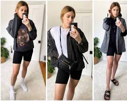 Image of Activewear outfit with bike shorts, tank top, and running shoes