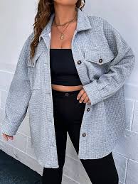 Women's Plus Size Jacket Plus Drop Shoulder Flap Pocket Coat Autumn Lightweight Fashion (Color : Light Grey, Size : XX-Large) - Product from Amazon.com