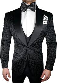 Qrkoda Men's Three Pieces Suit Jacquard Jacket Solid Vest and Pants for Formal Prom Party Black at Amazon Men's Clothing store - Product from Amazon.com