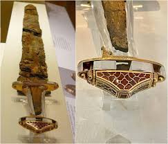 The sword found in the Sutton Hoo ship-burial, belonging to ...