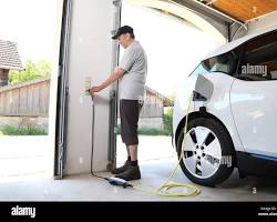 Image of person charging an electric car at home