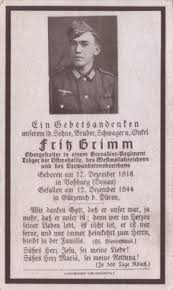 Totenzettel: Obergefreiter Fritz Grimm (gef. 1944), Vohburg (Donau ...