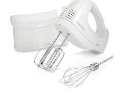 Hamilton Beach 6Speed Electric Hand Mixer with Whisk, Traditional Beaters, SnapOn Storage Case, White