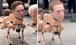 Cães robôs com faces de Elon Musk e Mark Zuckerberg viram atração de museu
