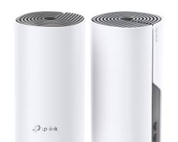 TPLink Deco E4 AC1200 mesh WiFi 5 2pack product images and box, generada por IA