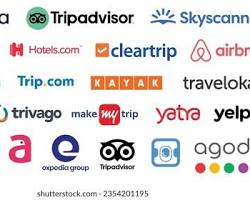 Agoda, Booking.com, Expedia, Trip.com logos的圖片