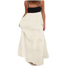 Amazon.com: Womens Spaghetti Strap Cami Long Dress Color Block A-Line Sleeveless Backless Wedding Guest Holiday Bodycon Dresses Beige : Clothing, Shoes & Jewelry