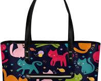 leather tote bags with various cat motifsの画像