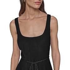 Karl Lagerfeld Paris Women's Sleeveless Scoop Neck Rope Belt A-Line Maxi Dress, Black at Amazon Women's Clothing store