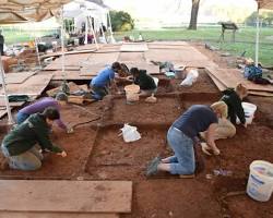 Image of Archaeologists carefully excavating at Montpelier, uncovering artifacts and foundations that reveal stories of the past