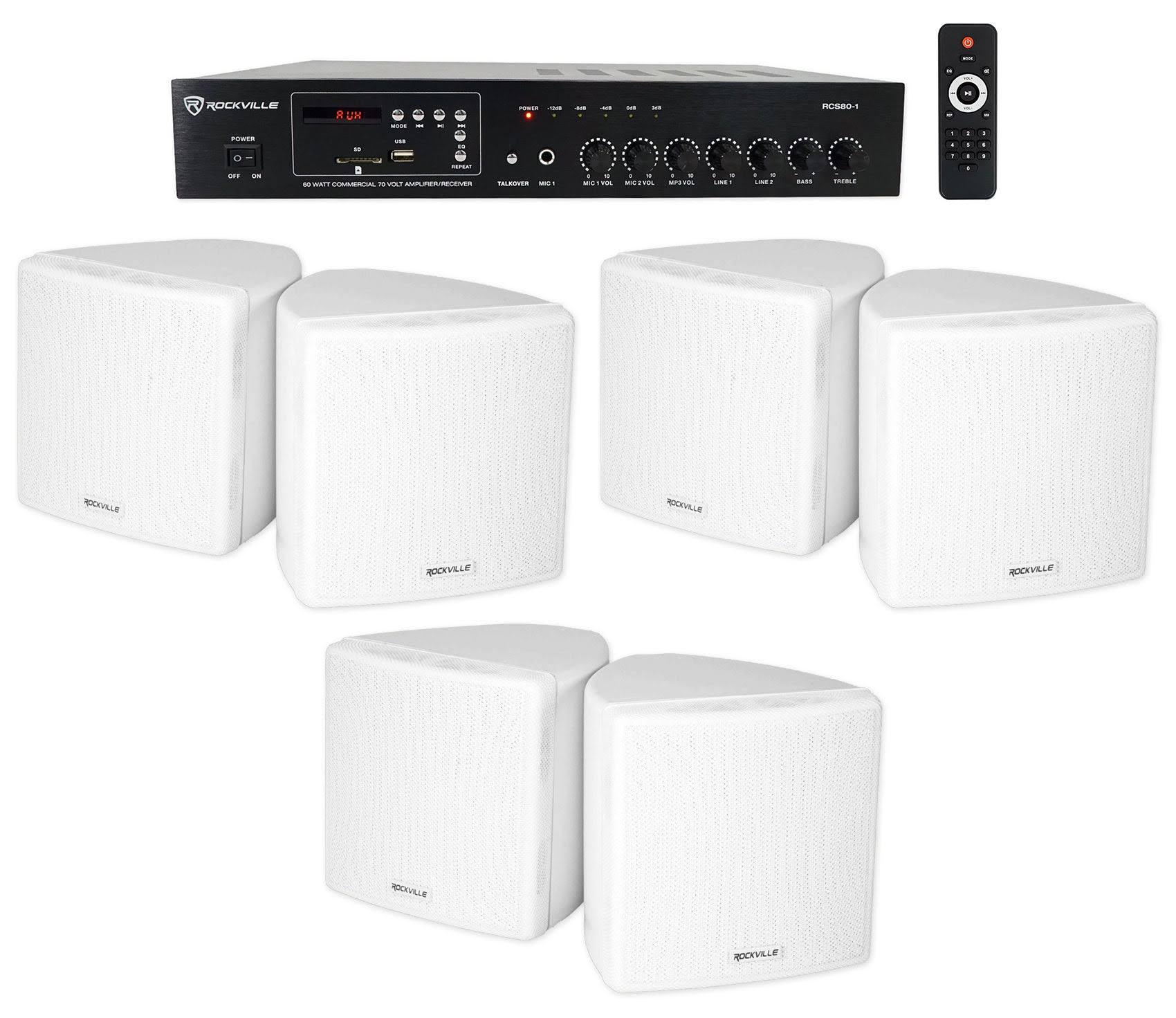 Rockville Commercial Restaurant Bluetooth Amplifier+ 3.5" White Cube Speakers