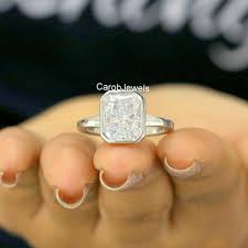 Bezel Setting Diamond Ring, Stunning 3.50 CT Vertical Radiant Cut Moissanite Engagement Ri