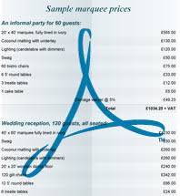 Example marquee prices for corpororate events, weddings and parties via Relatably.com