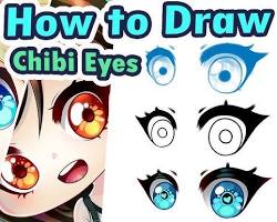 Image of stepbystep process showing the creation of a complete chibi eye, from basic shapes to coloring and shading