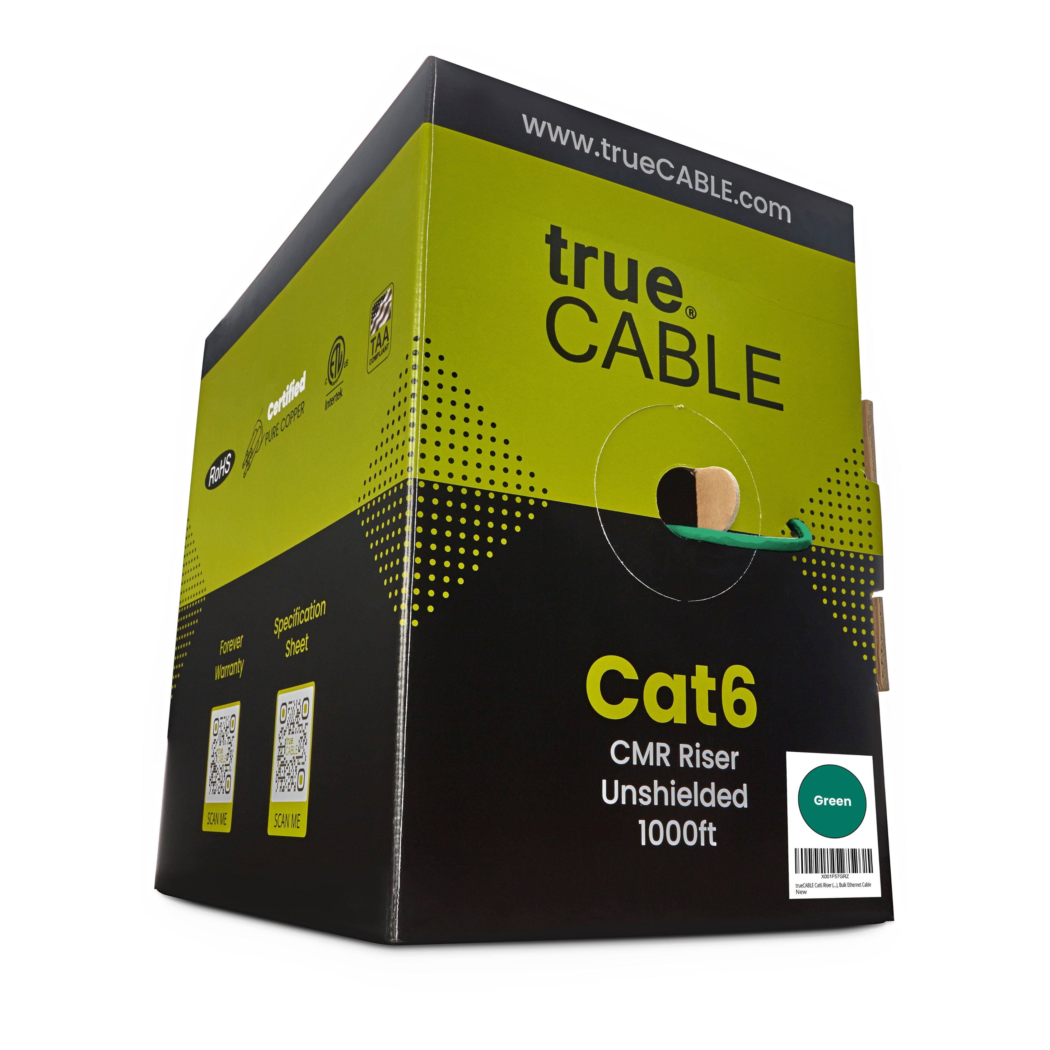 True Cable trueCABLE Cat6 Riser 1000ft 23AWG 4 Pair Solid Bare Copper