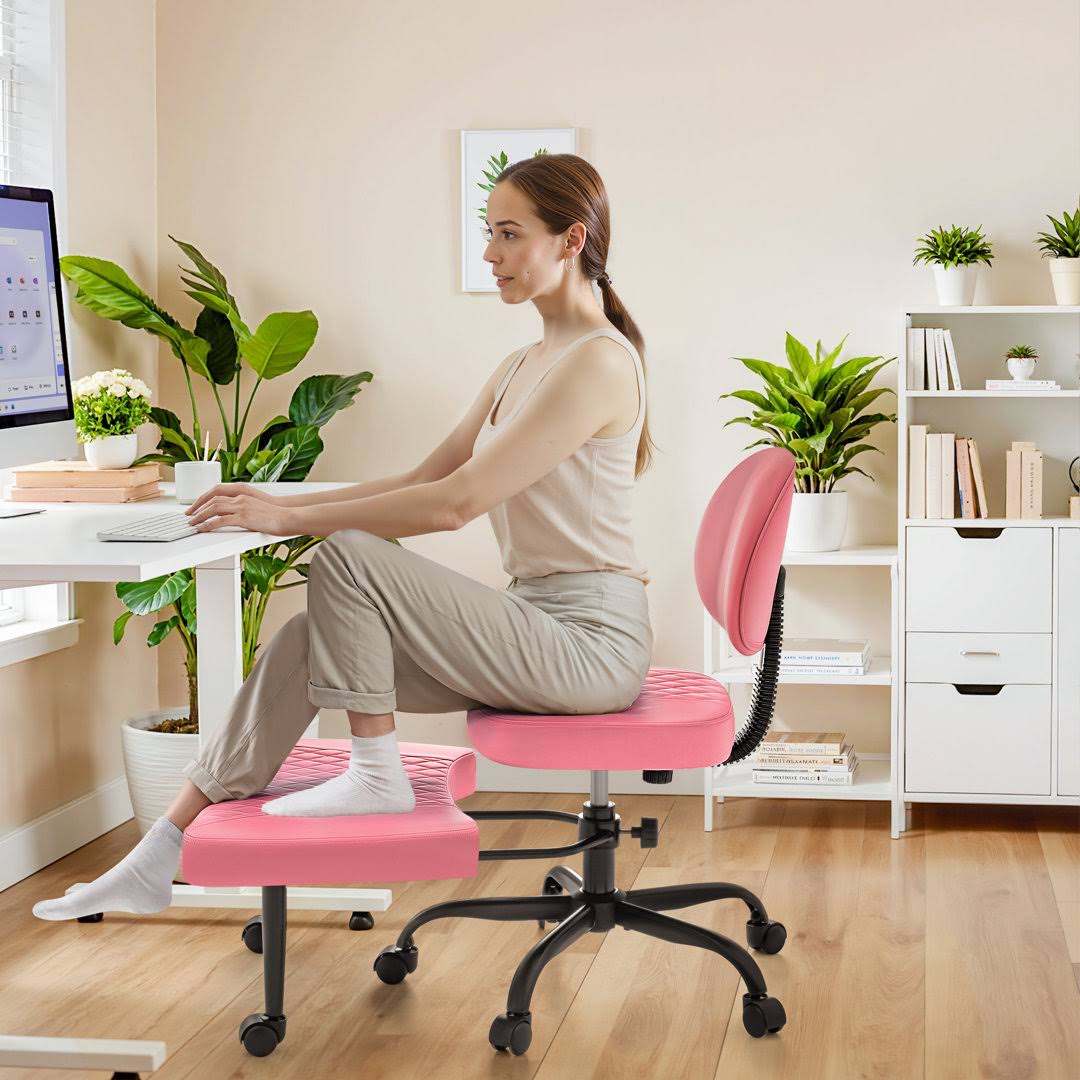 Ergonomic Cross Legged Meditation Chair, 360° Swivel Office Chair With Wheels, ADHD Chair With Footrest, Lumbar Support, Wider Height Adjustable