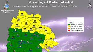 Thunderstorm forecast in 11 Telangana districts on July 22
