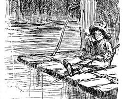 Huckleberry Finn and Jim on a raft