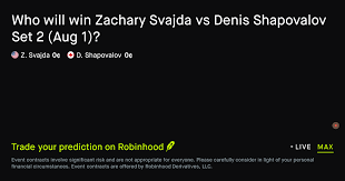 August 3, 2026: Zachary Svajda vs Denis Shapovalov: Set 2 Winner Tennis Prediction Market