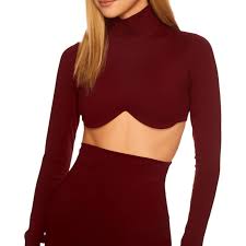 NEW Susana Monaco Underwire Mock Neck Crop Top Ox Small | eBay