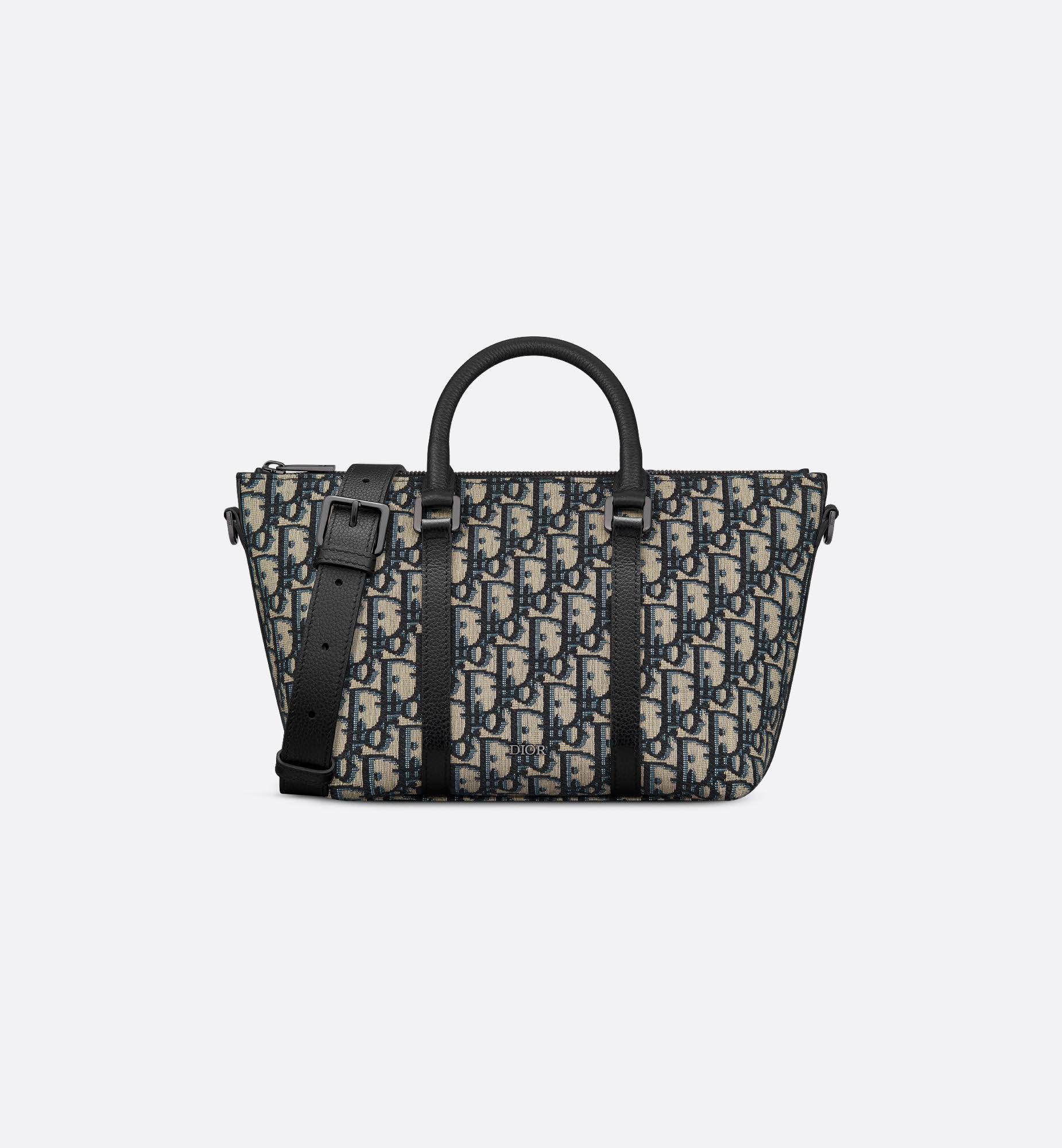 Dior Weekender 25 Beige And Black Dior Oblique Jacquard With Black Grained Calfskin