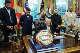Donald Trump reveals new UFC belt during Ilia Topuria and Justin Gaethje meeting