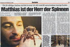 Spinnenzüchter <b>Matthias Köhler</b> im Interview bei mephisto 97.6 - 20080210.morgenpost.matthias.ist.der.herr.der.spinnen