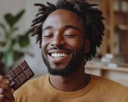 Bildmotiv: person enjoying a piece of chocolate