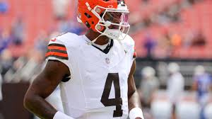 Signs calling out Deshaun Watson's past taped to Jim Brown statue