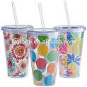 Double walled tumbler with lid and straw