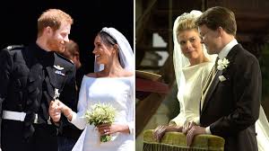 O casal da realeza que divide aniversário de casamento com Harry e Meghan Markle - e os vestidos similares das noivas