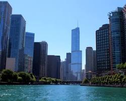 Image of Chicago Loop skyline with food icons