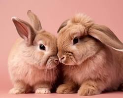 two rabbits cuddlingの画像