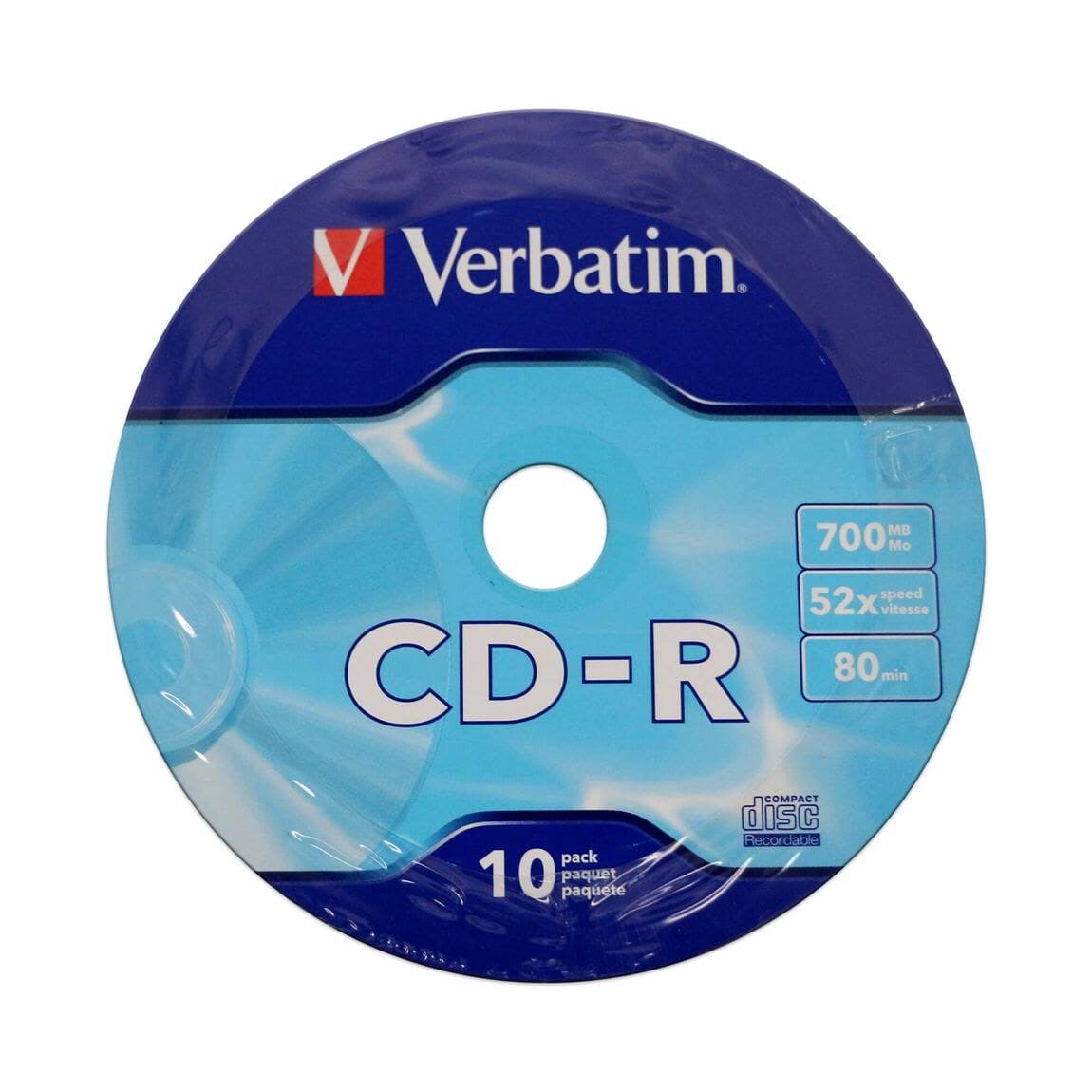 Verbatim Cd-r 700mb 80 Minute 52X Recordable Blank Disc 10pk for Optical Recording Media