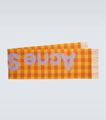 Logo checked wool-blend scarf in orange - Acne Studios | Mytheresa