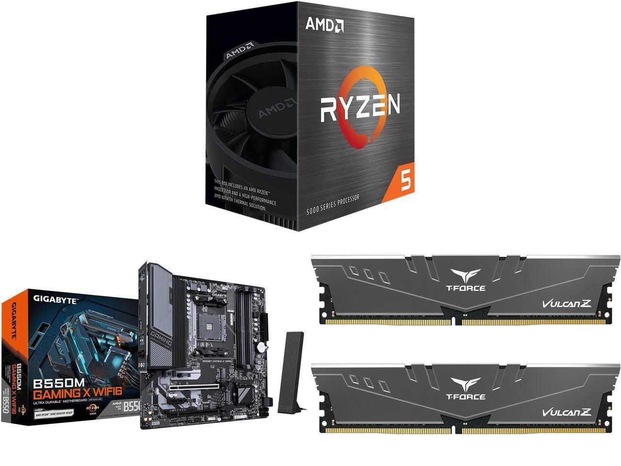CPU Motherboard Memory Combo - AMD Ryzen 5 5500 Bundle with GIGABYTE B550M GAMING X WIFI6 and Team Group TLZGD416G3600HC18JDC01