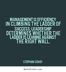 Stephen Covey photo quote - Management is efficiency in climbing ... via Relatably.com