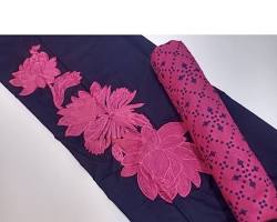 Ghazi fabric Rungrez Collection Unstitched 2 Piece Suit for Women  Embroidered Lawn Navy Blue Shirt With Pink Trouser